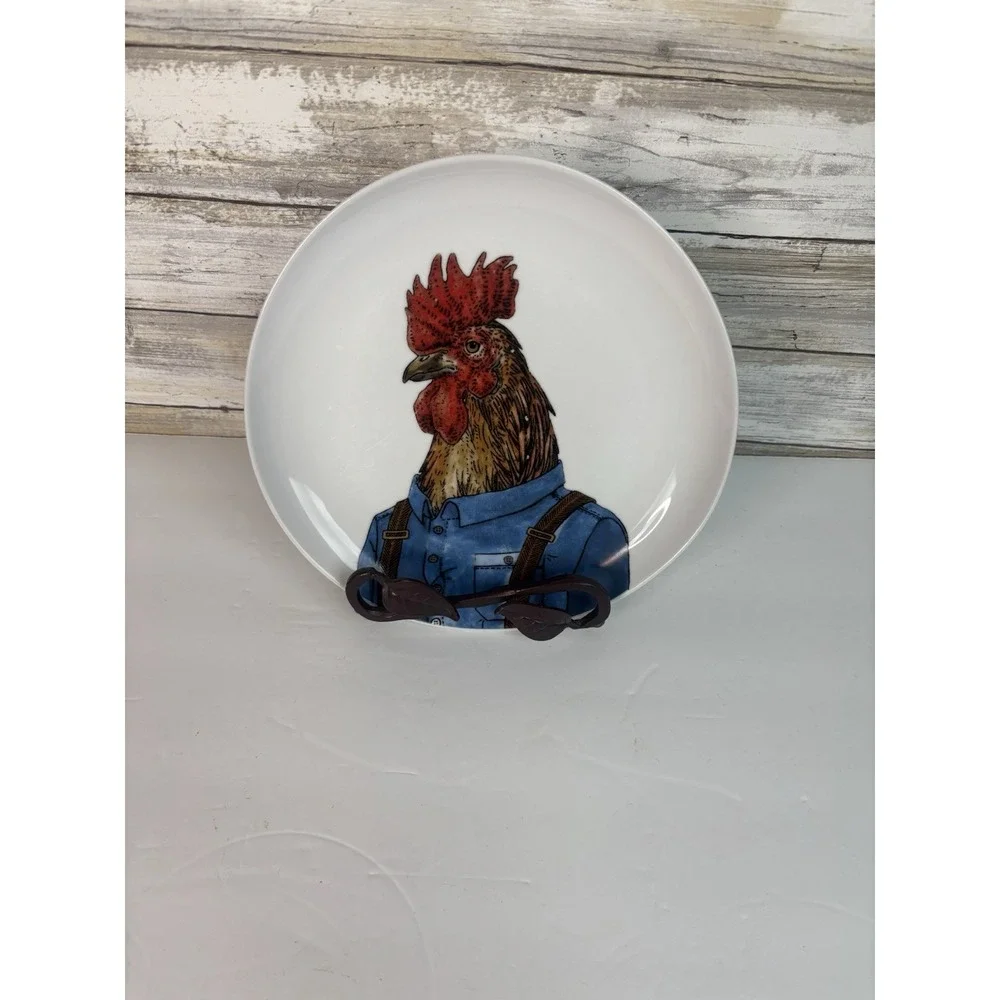 West Elm Rachel Kozlowski Dapper Animal Plate Rooster Salad Appetizer 8.75